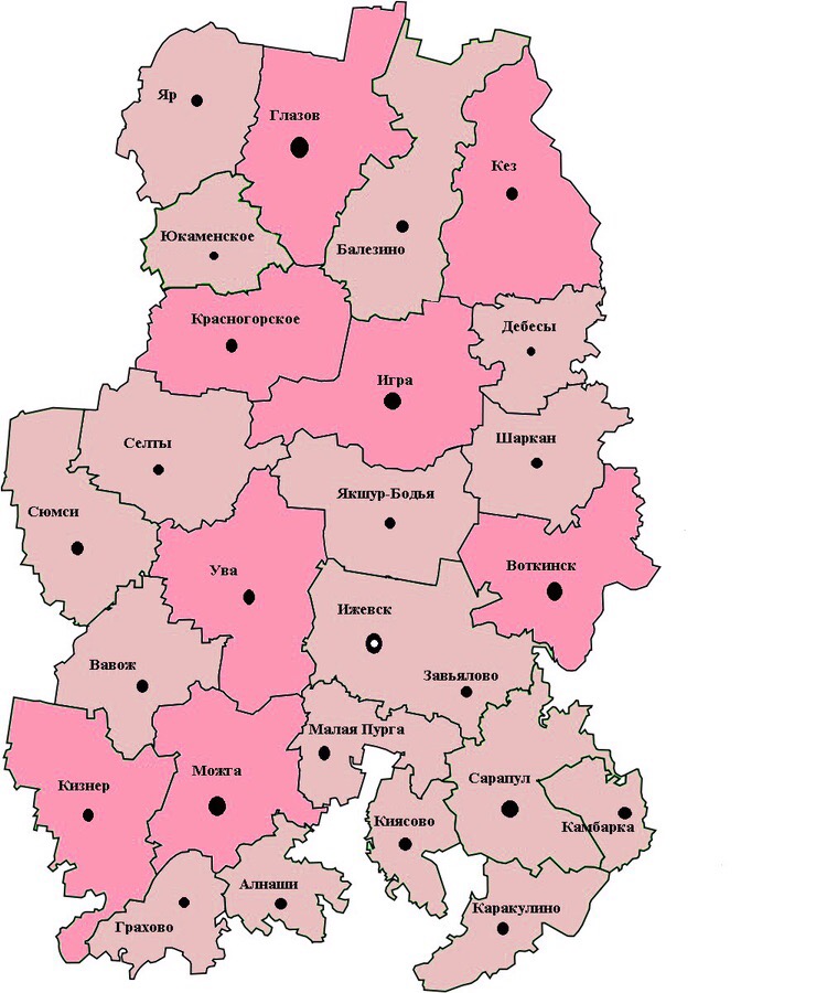 Карта УР с очагами сибирской язвы